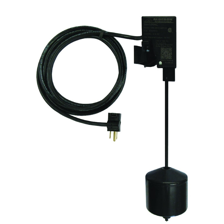 Alderon VertiMAC Sump Pump Piggyback Float Switch Assembly with Adjustable Pumping Range - Pump Down - 20 Ft Cable