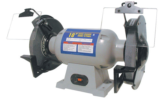 Canbuilt 10″ Standard Duty Bench Grinder - Direct Drive Motor, Adjustable Tool Rests, Shatter-Resistant Eye Shields, Ideal for Long Objects & Complex Shapes