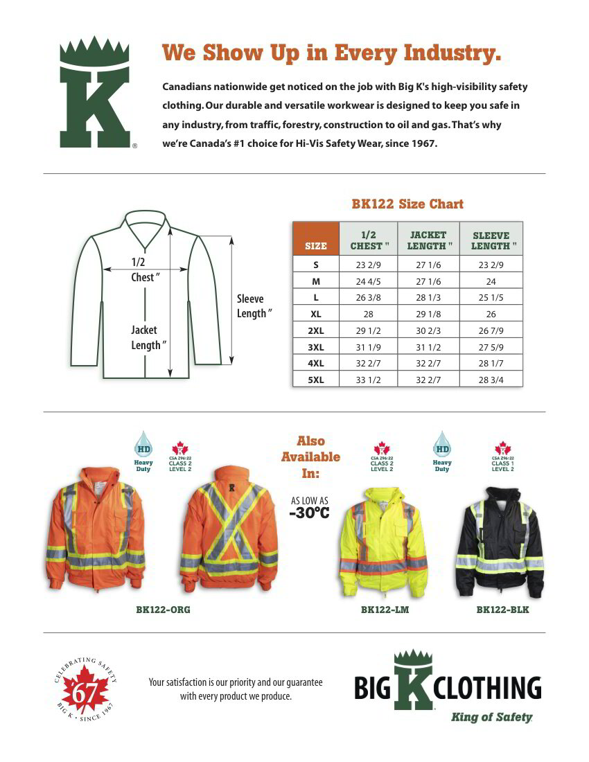 BK122ORG Size Chart