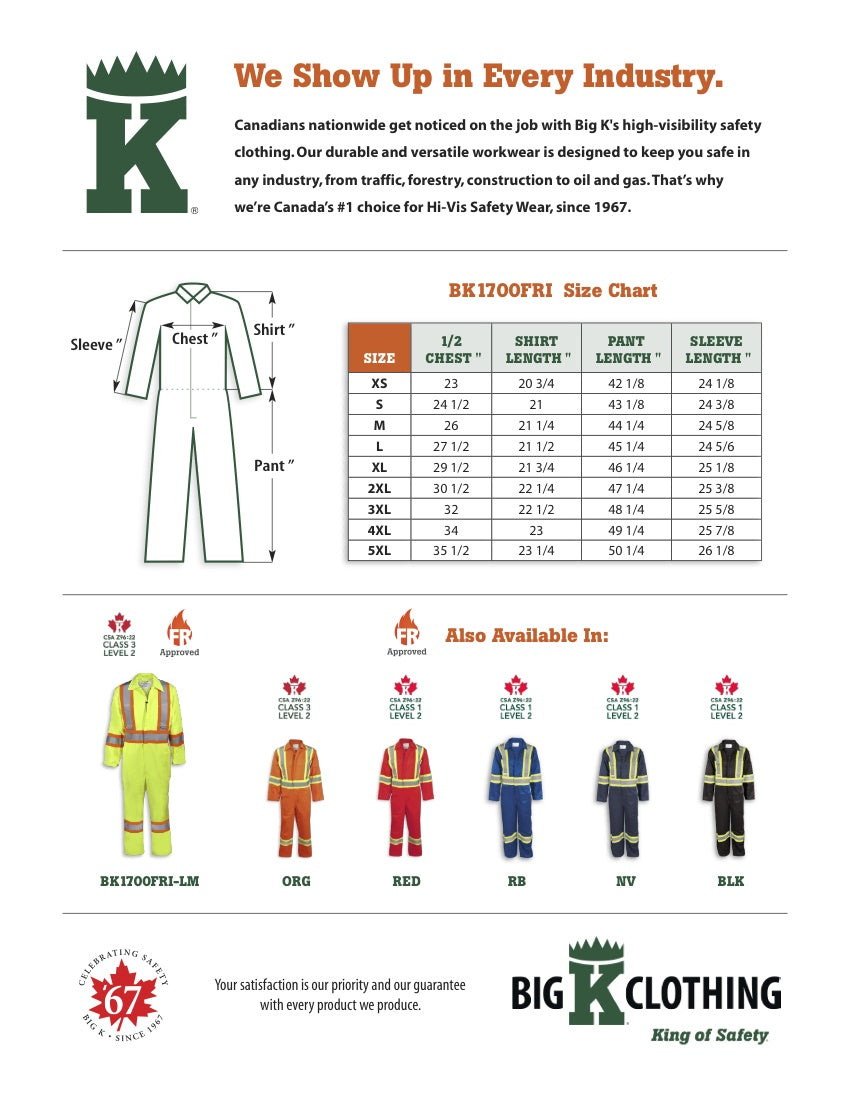 BK1700FRI-LM Size Chart
