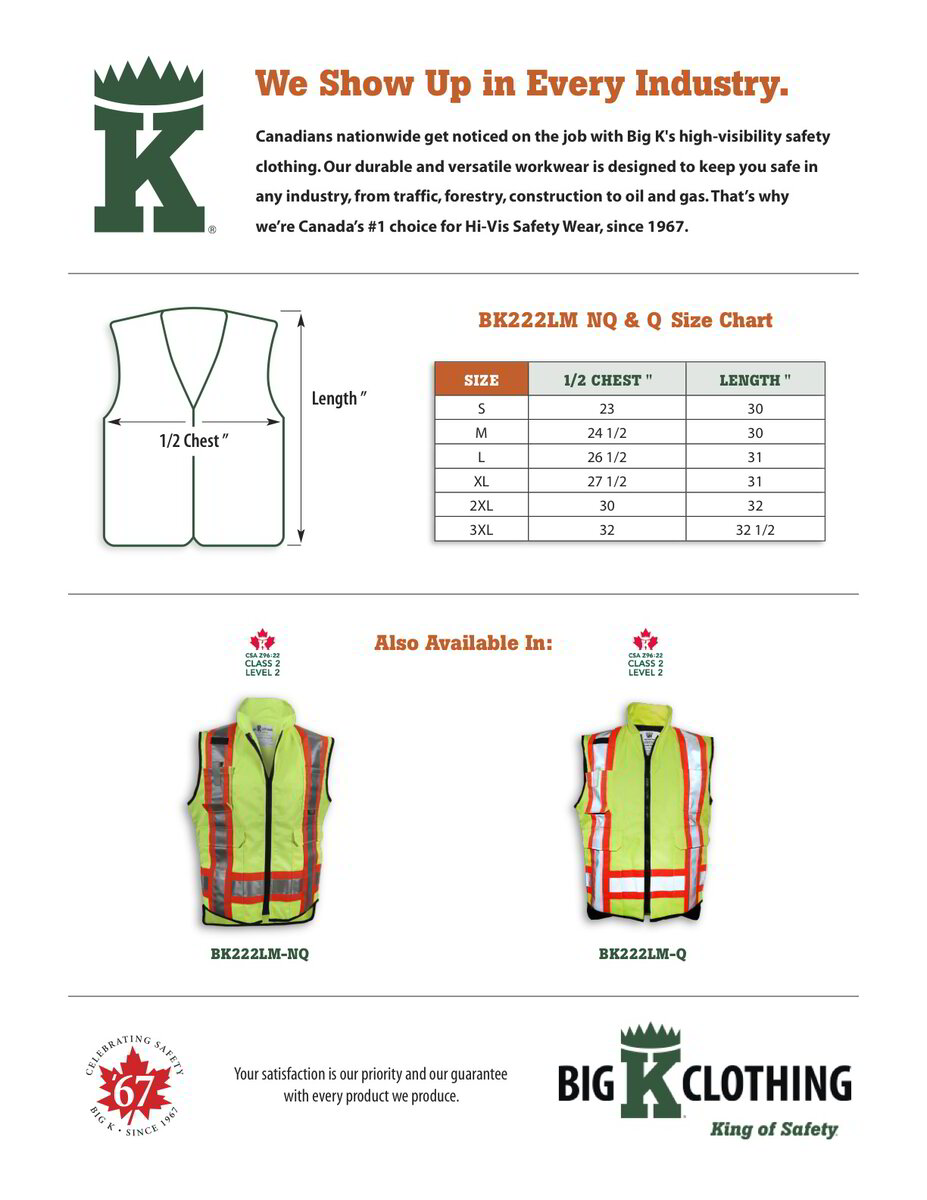 BK222LM-NQ Size Chart