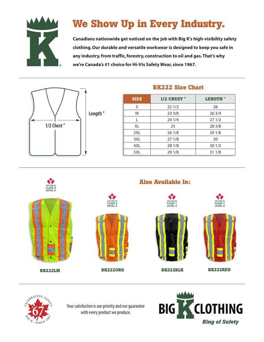 BK222LM Size Chart