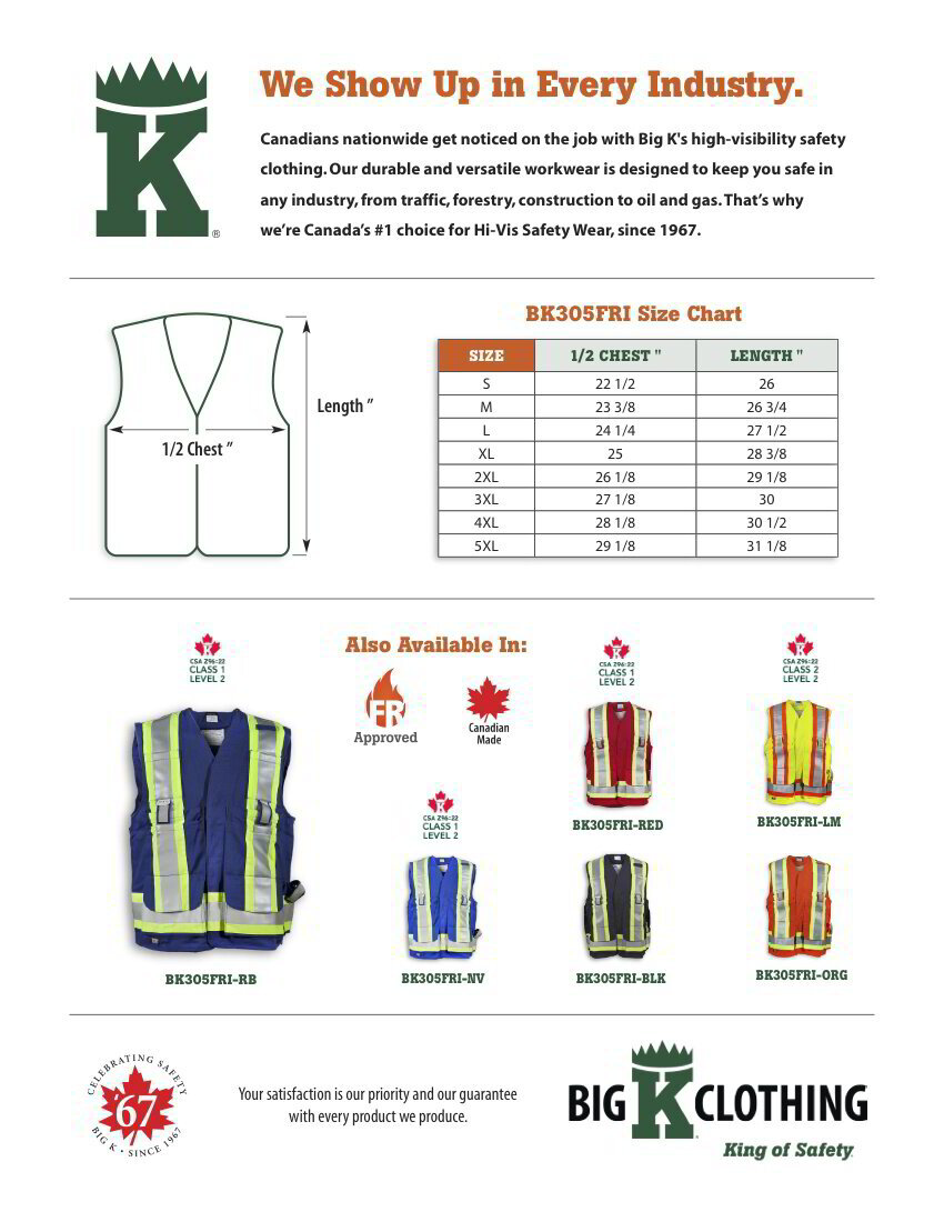BK305FRI-NV Size Chart