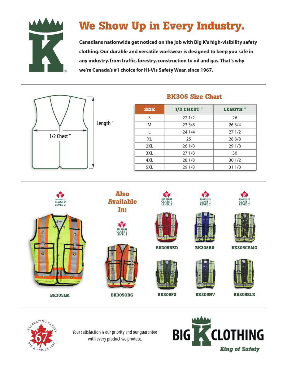 Big K Men's Hi-Vis Surveyor Safety Vest CSA Approved Pocket King with