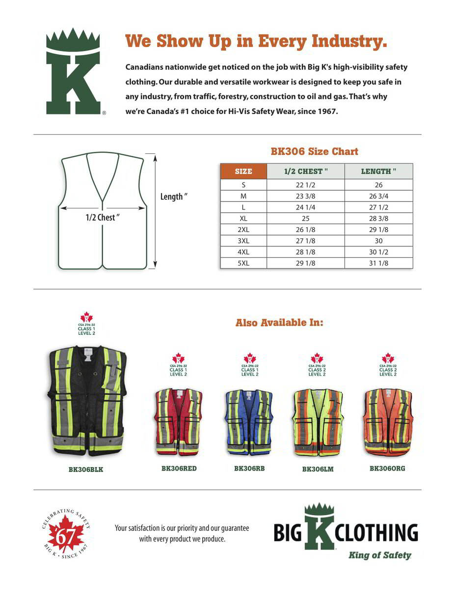 BK306BLK Size Chart