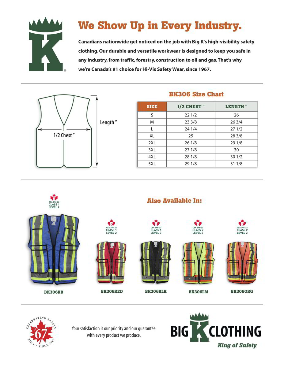 BK306RB Size Chart