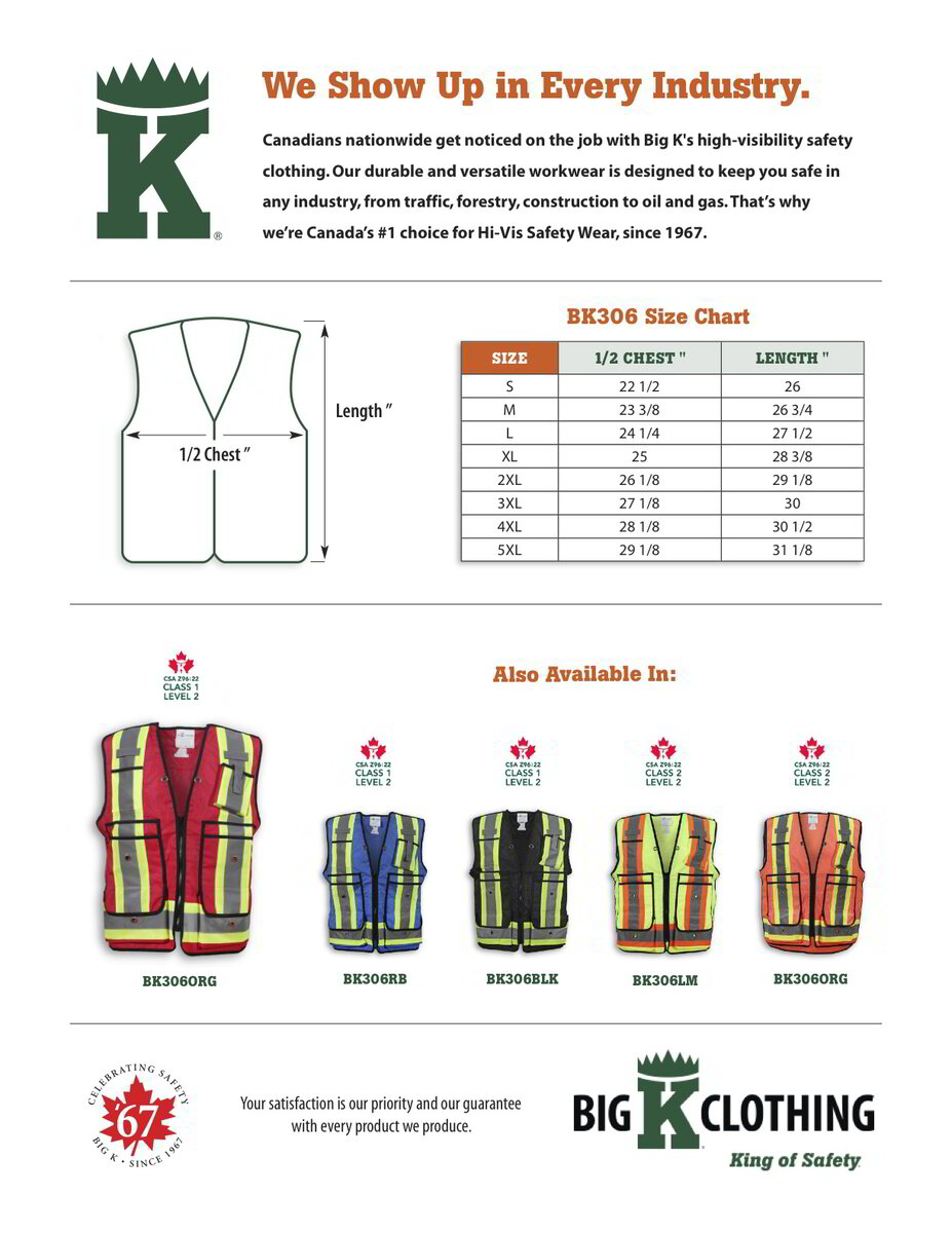 BK306RED Size Chart