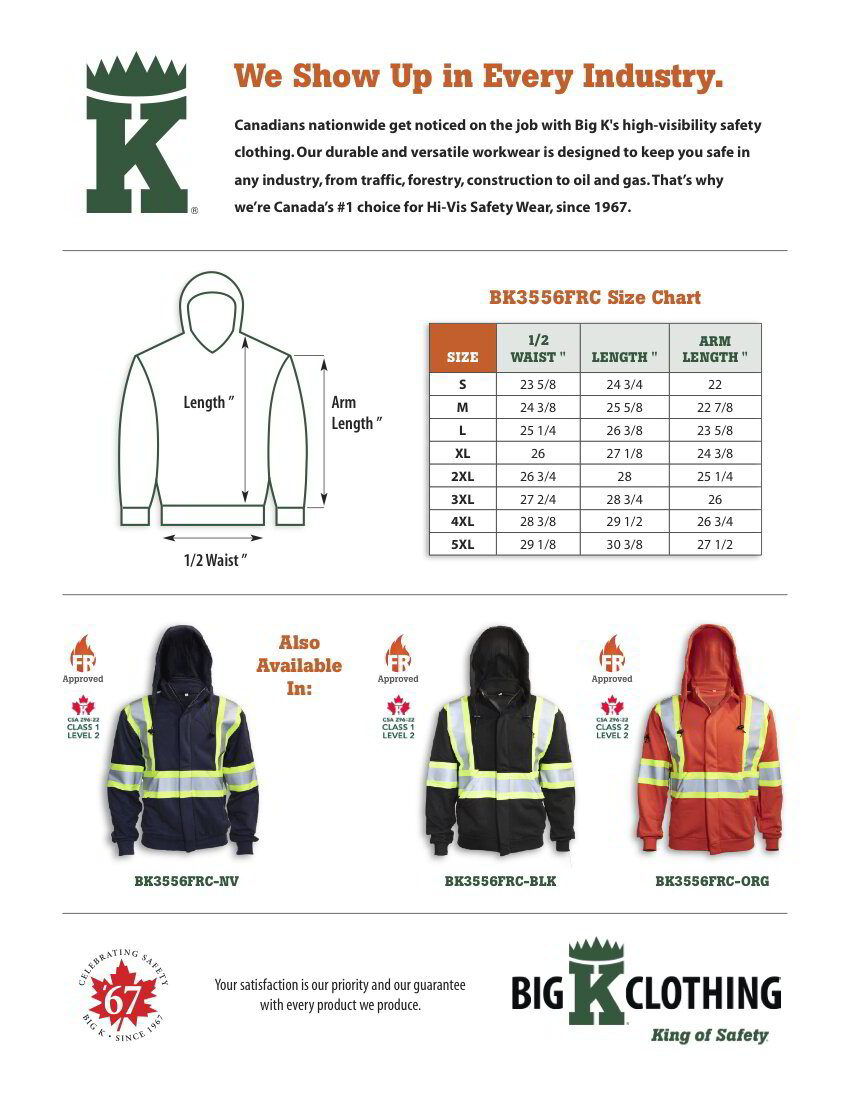 BK3556FRC-NV Size Chart