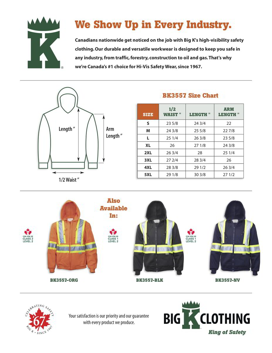 BK3557ORG Size Chart