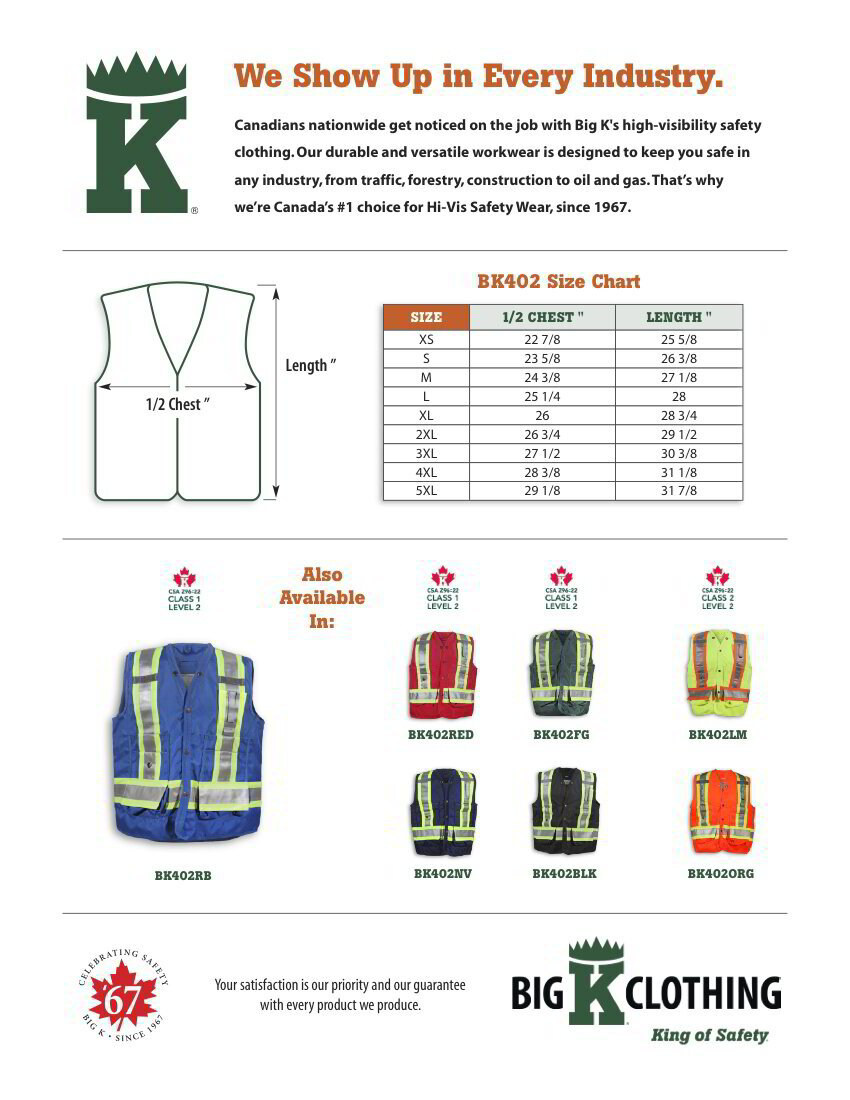 BK402RB Size Chart
