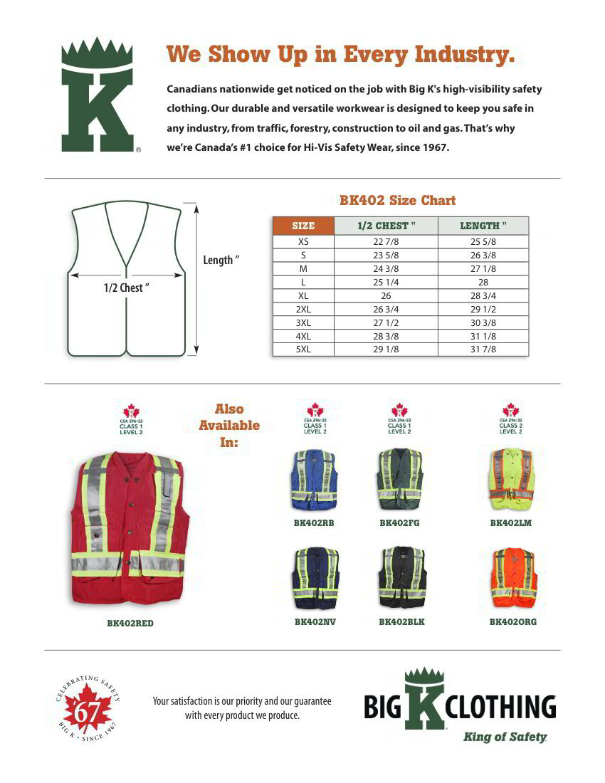 BK402RED Size Chart