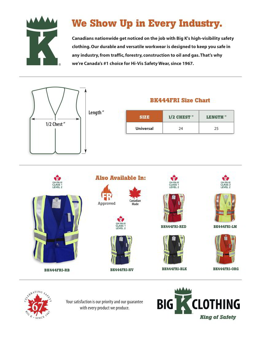 BK444FRI-RB Size Chart