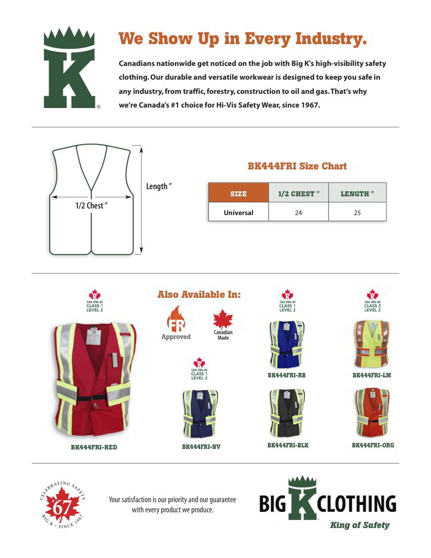 BK444FRI-RED Size Chart