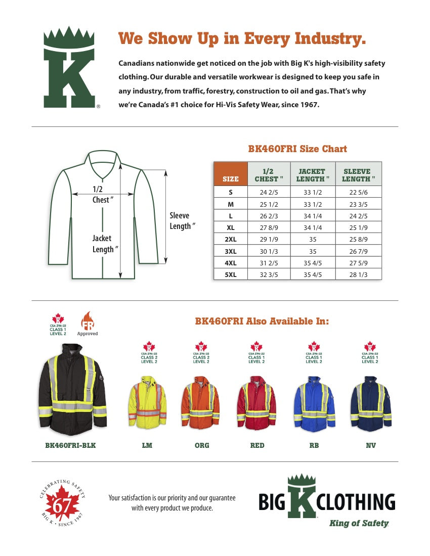 BK460FRI-BLK Size Chart