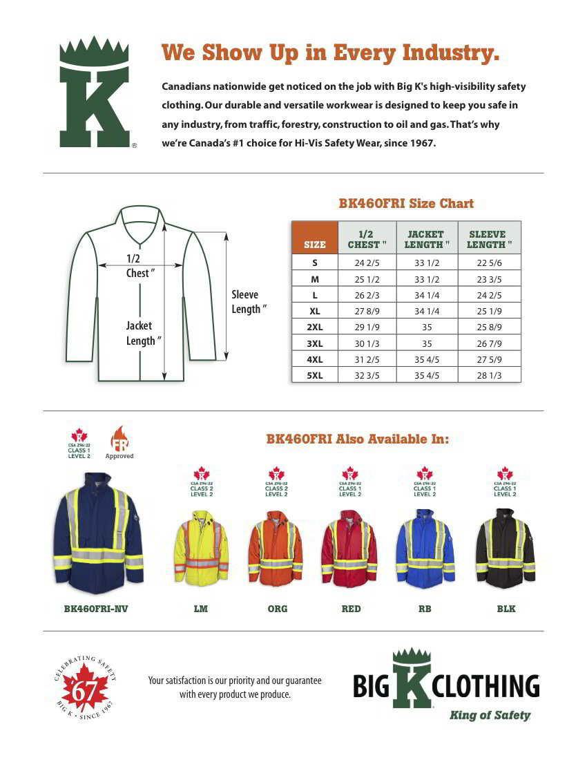 BK460FRI-NV Size Chart