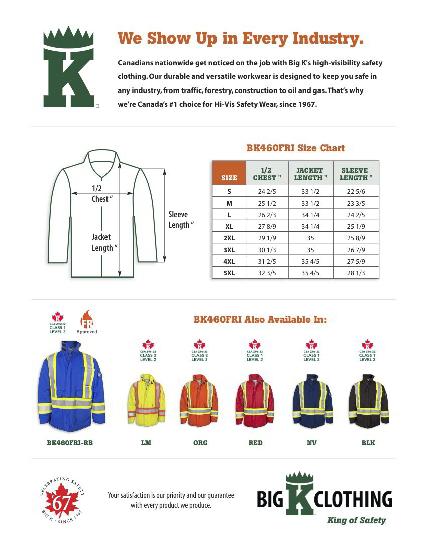 BK460FRI-RB Size Chart