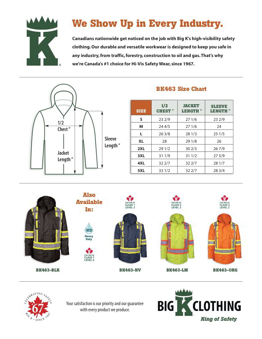 BK463-BLK Size Chart