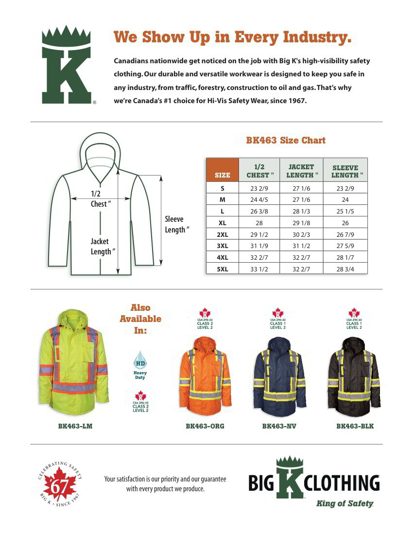 BK463-LM Size Chart