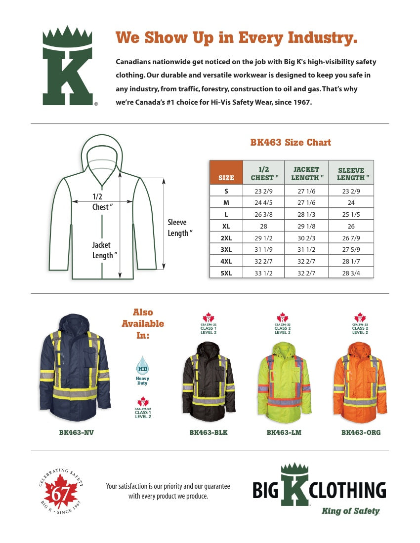 BK463-NV Size Chart