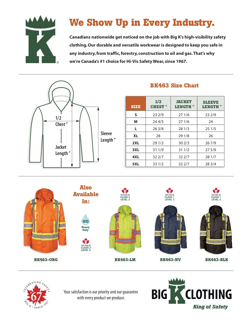 BK463-ORG Size Chart