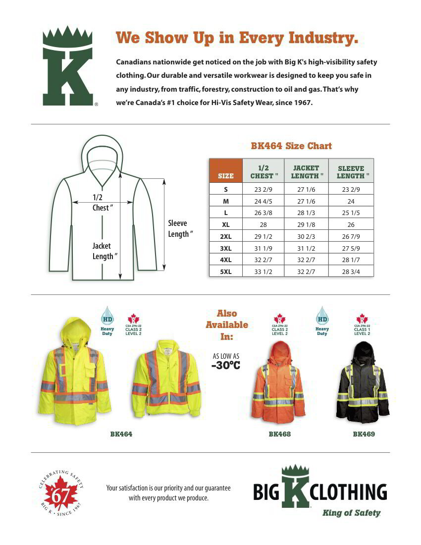 BK464 Size Chart