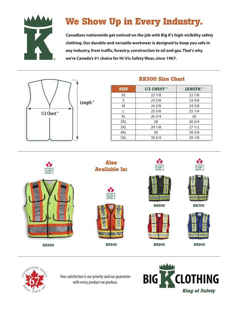 BK500 Size Chart