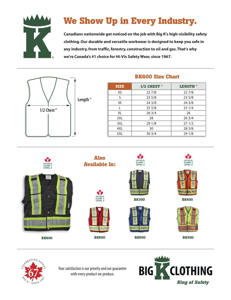 BK600 Size Chart