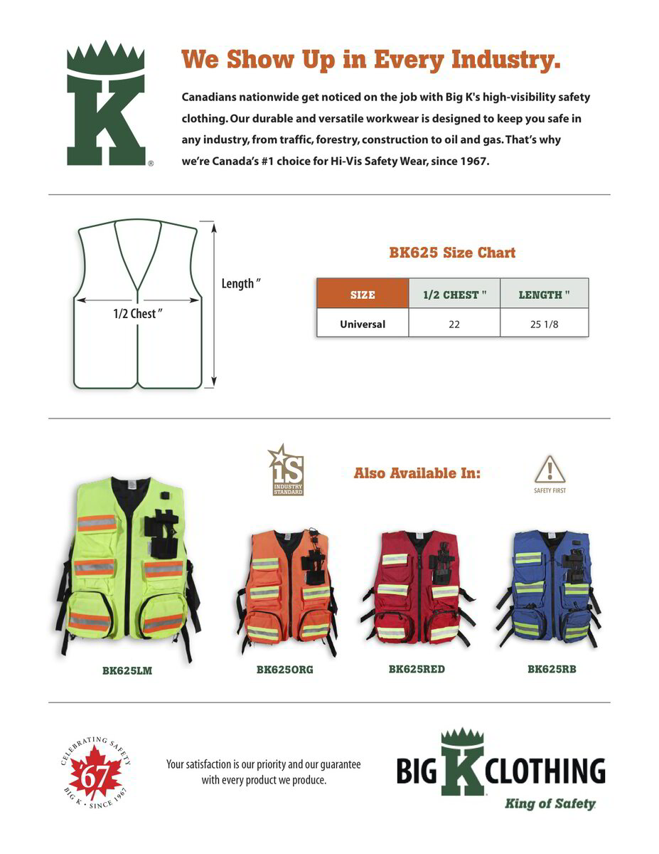 BK625LM Size Chart