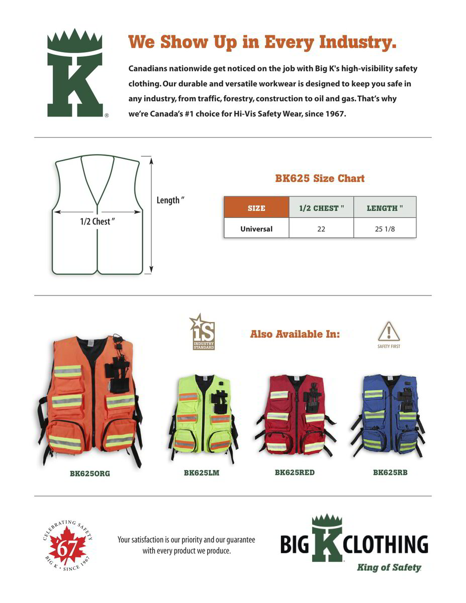BK625ORG Size Chart