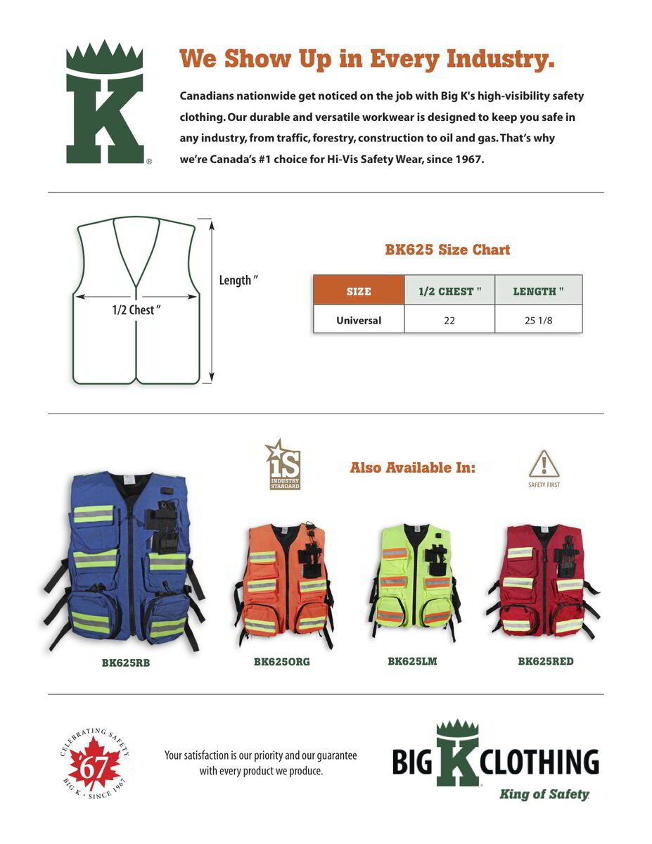 BK625RB Size Chart