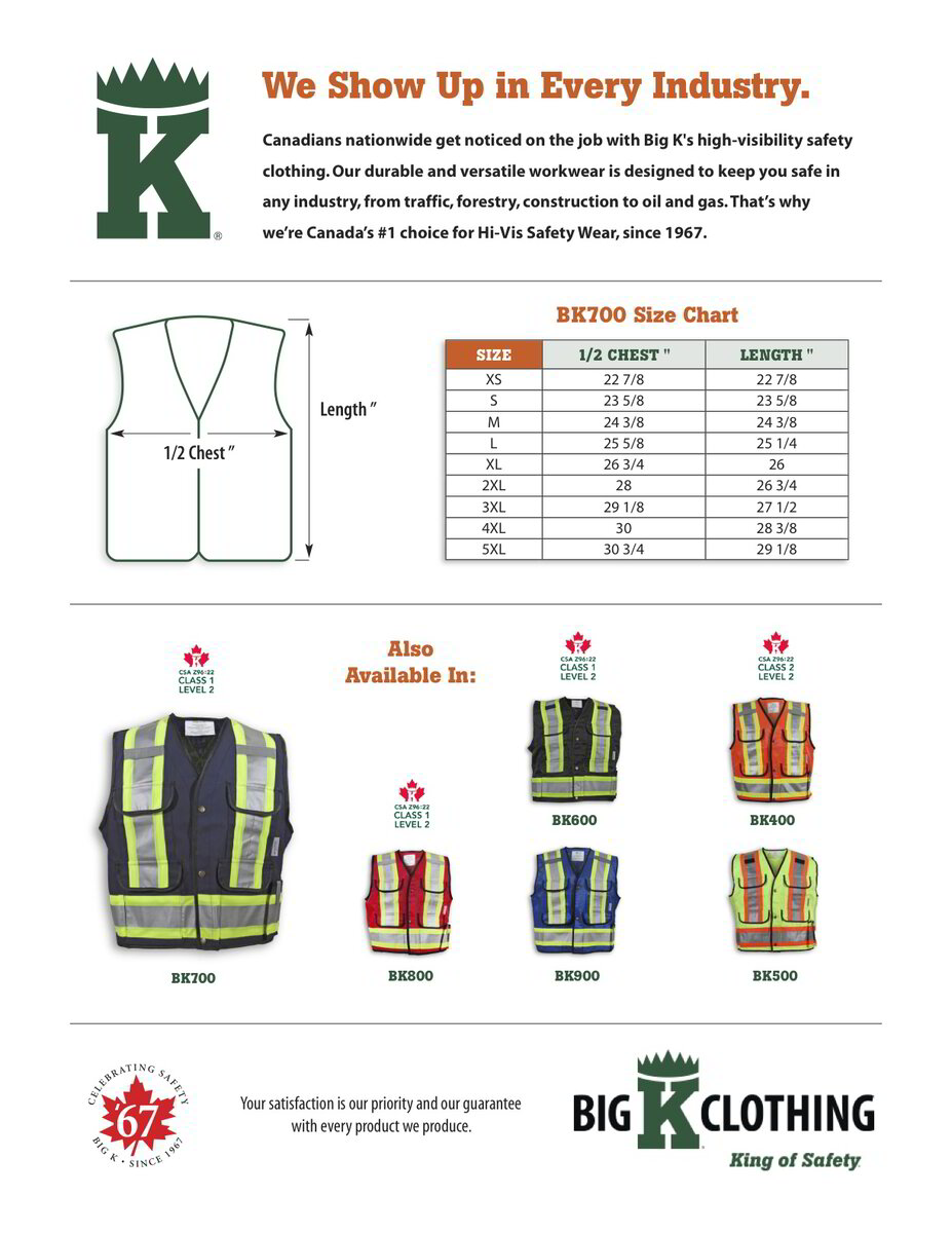 BK700 Size Chart