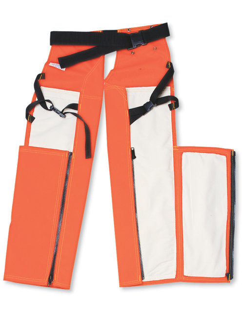 Big K BK70141 Hi-Vis 600 Denier Polyester 4100 Chaps with Back Pads - 18" Leg Zippers, ASTM & W.C.B. Certified, 4100 Chain Speed | Universal Fit