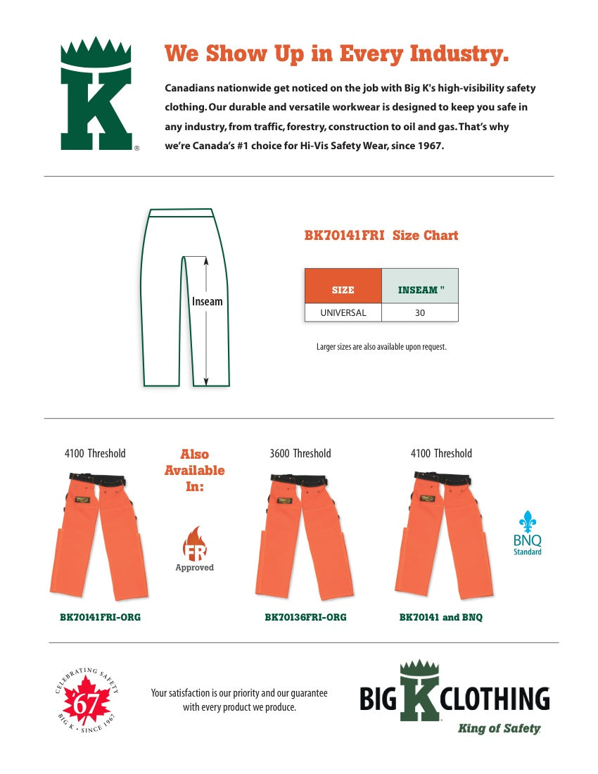 BK70141 Size Chart