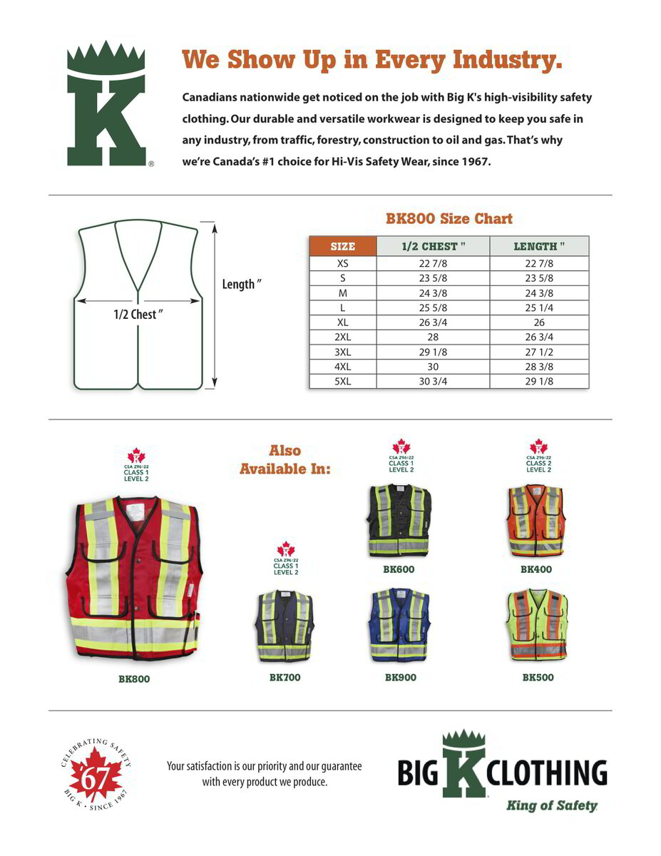 BK800 Size Chart