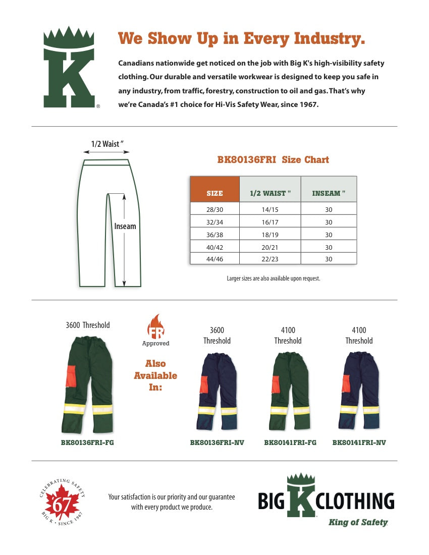BK80136FRI-FG Size Chart