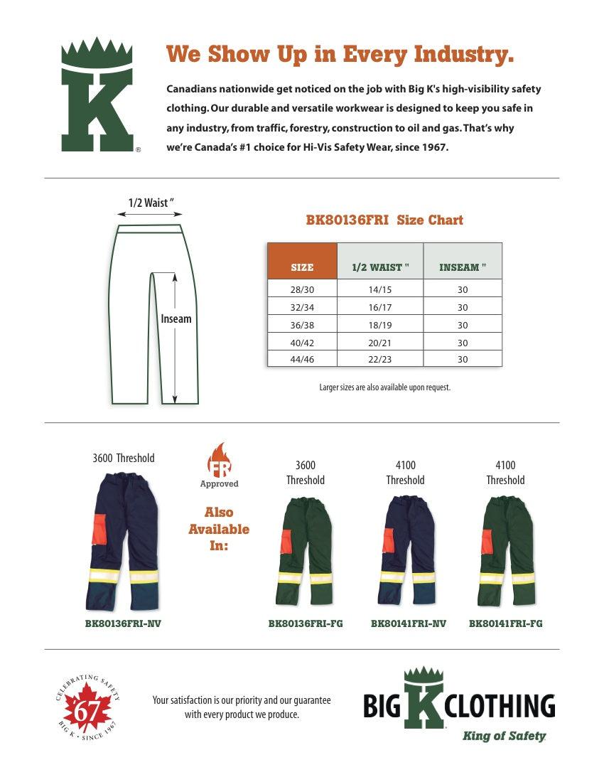 BK80136FRI-NV Size Chart