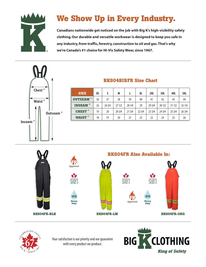 BK804BIBFR-BLK Size Chart