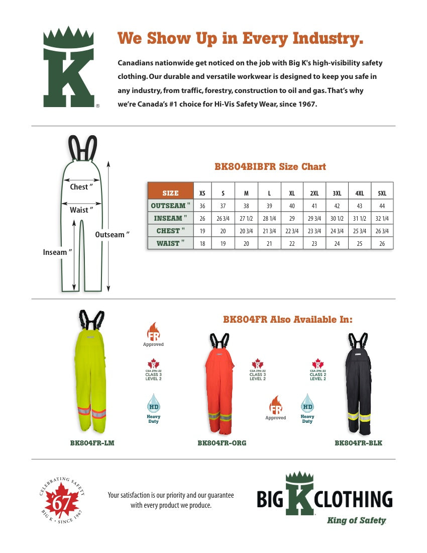BK804BIBFR-LM Size Chart