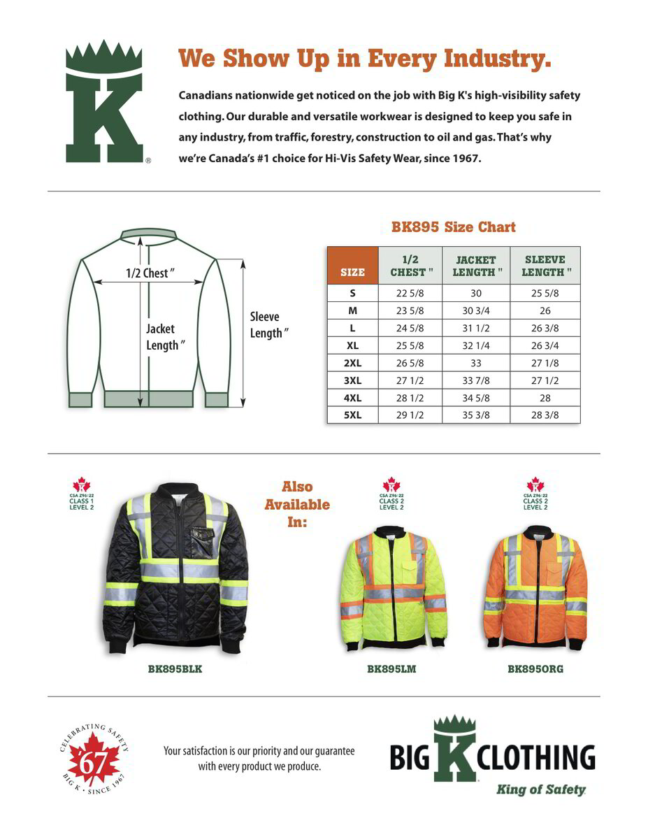BK895-BLK Size Chart