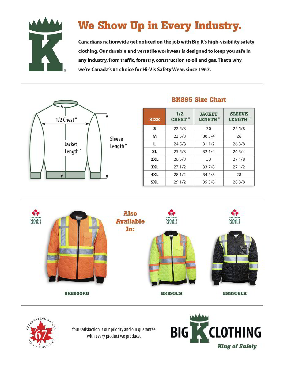 BK895-ORG Size Chart
