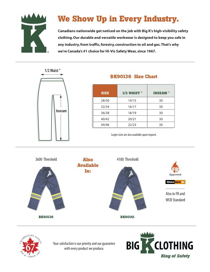 BK90136 Size Chart