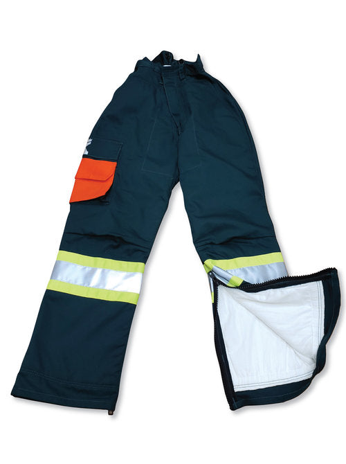 Big K BK902BNQ Forest Green Poly/Cotton Faller Pants - 4” Hi-Vis Tape, Zippered Legs, 6-Ply Avertic Safety Pads, ASTM Certified