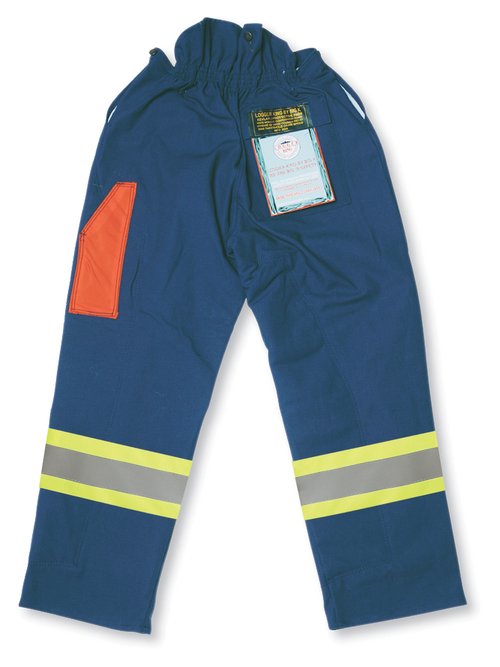 Big K BK90636 100% Cotton Navy Duck Fallers Pants - Elastic Waist, 4” 3M Reflective Tape, Kevlar Pads, 3600 ft/sec Chain Speed Certified | Sizes 28-44