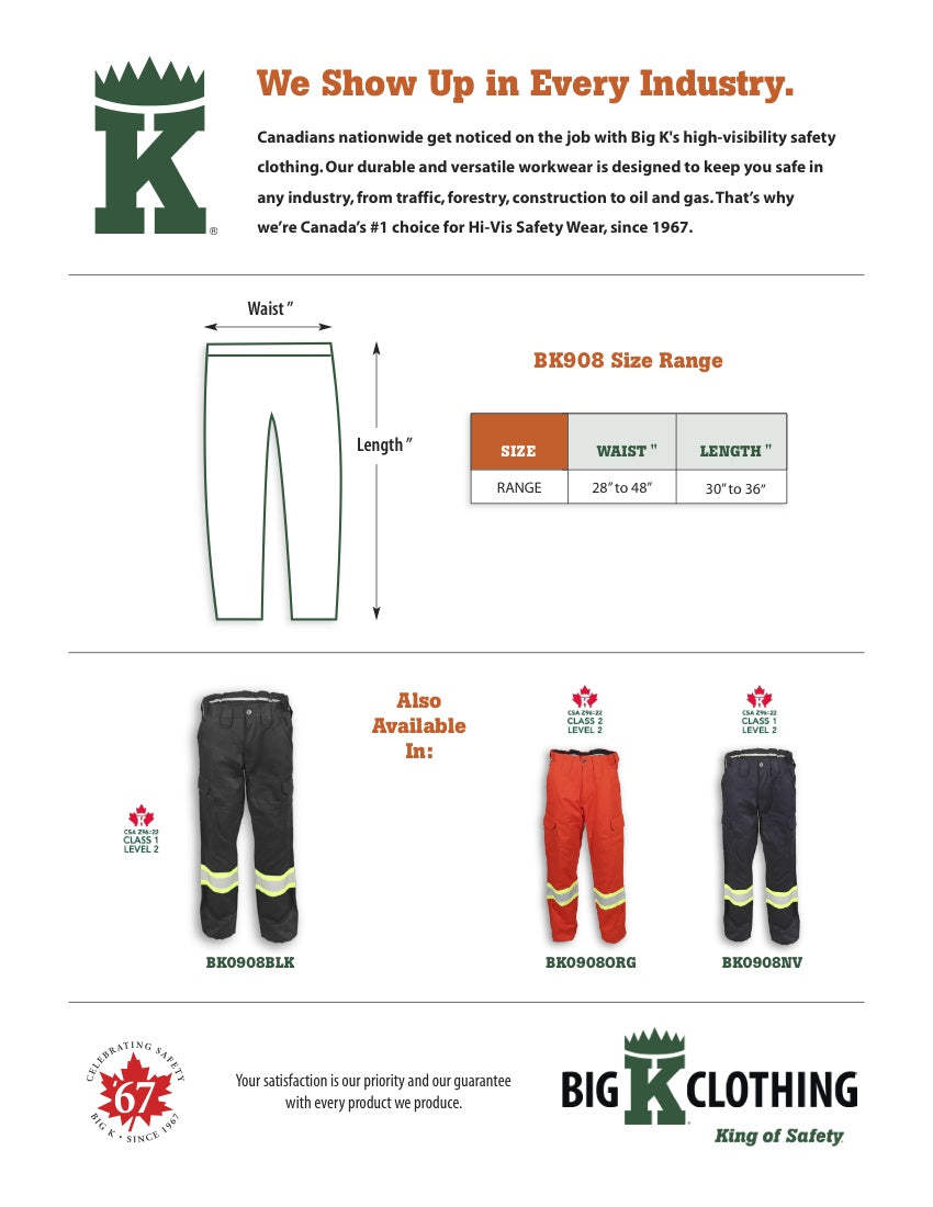 BK908BLK Size Chart
