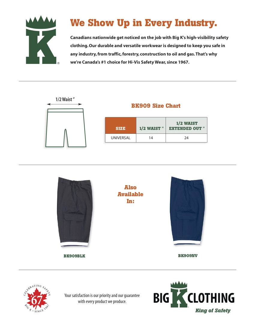 BK909BLK Size Chart