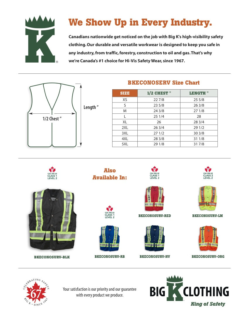 BKECONOSURV-BLK Size Chart
