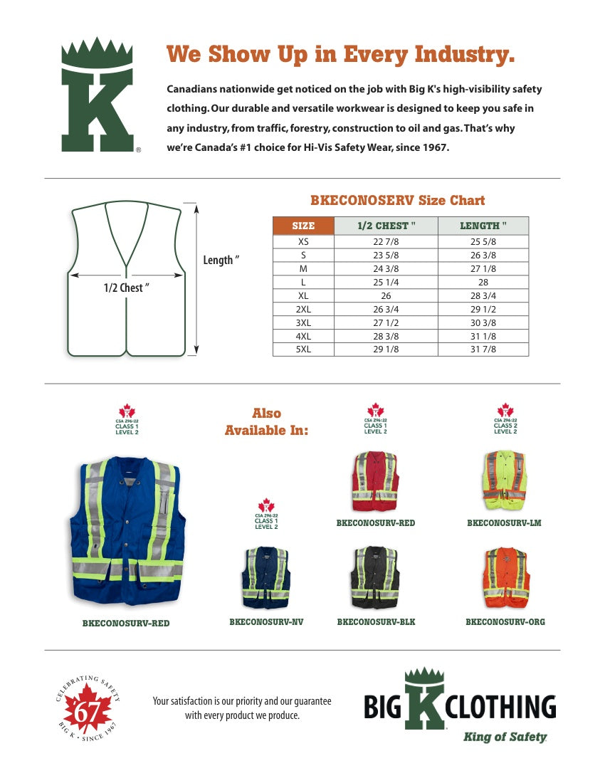 BKECONOSURV-RB Size Chart