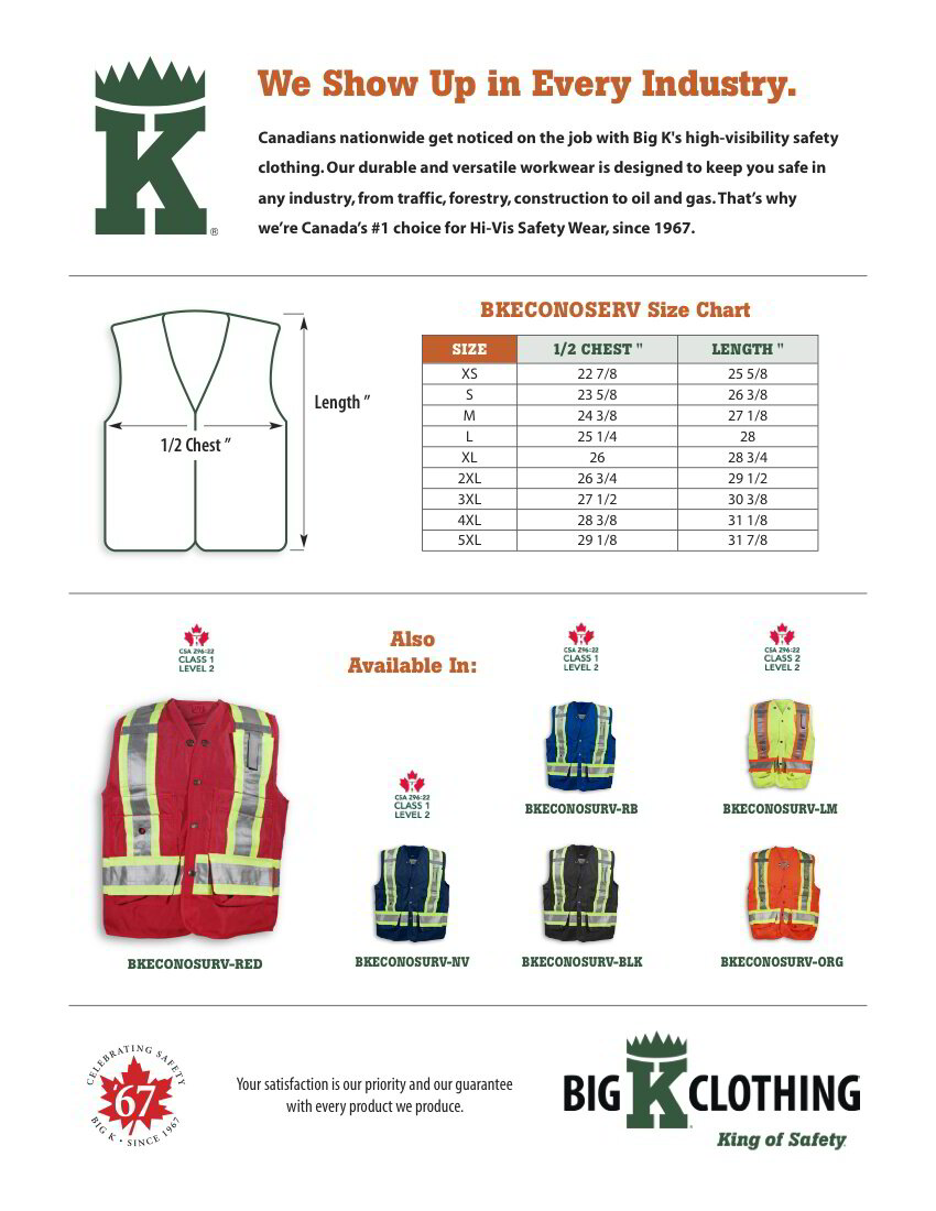 BKECONOSURV-RED Size Chart