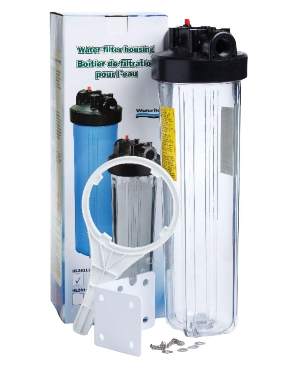 Waterite Big Blue 20" x 4.5" Clear Filter Housing Kit – HL201CLUR-KIT | 1" NPT | Fits Standard BB Cartridges