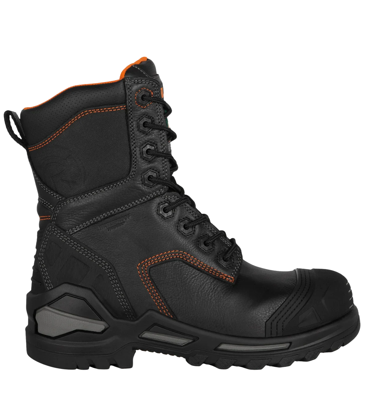 Blade8 black waterproof leather work boot left side profile view